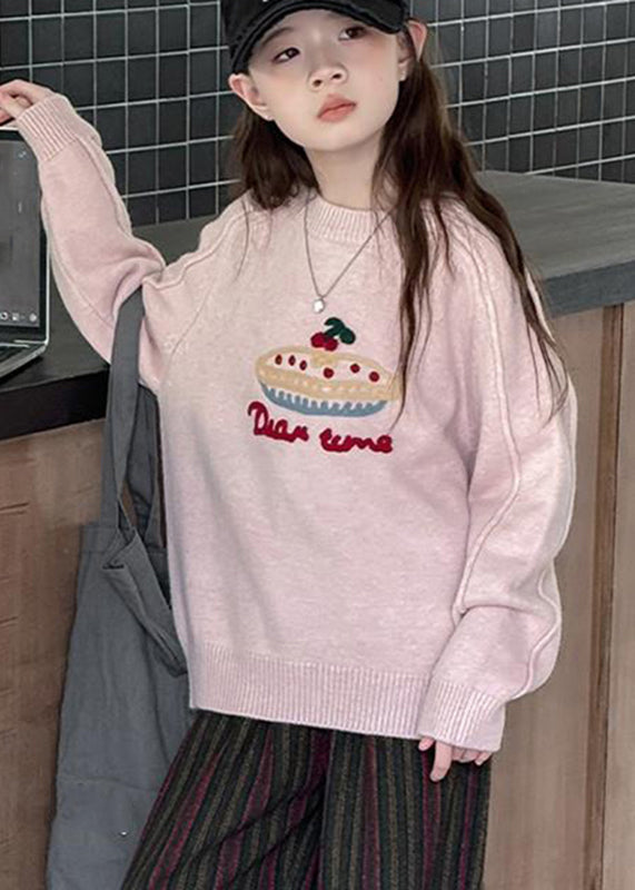 DIY Rosa O-Ausschnitt Dicke Baumwolle Strick Kinder Pullover Frühling TP030