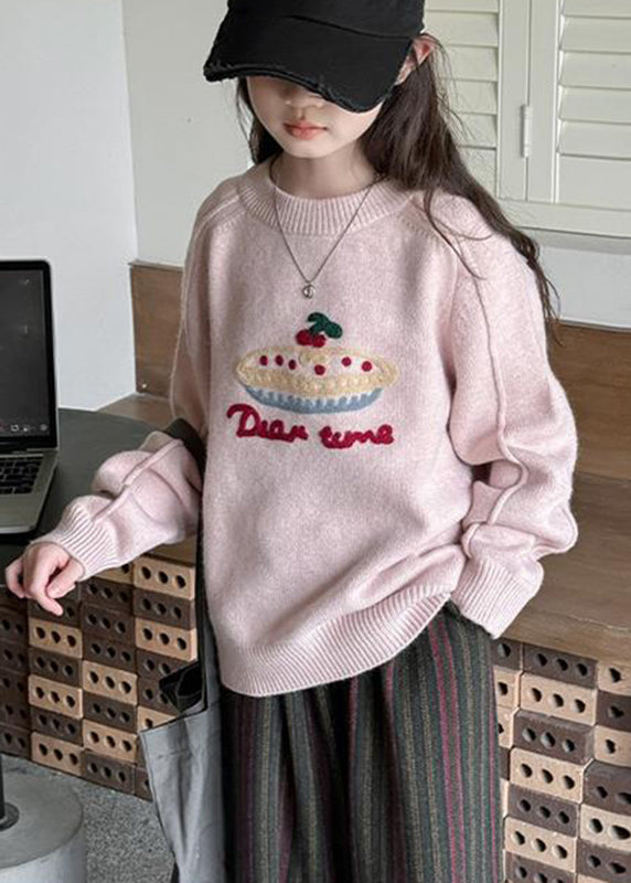 DIY Rosa O-Ausschnitt Dicke Baumwolle Strick Kinder Pullover Frühling TP030
