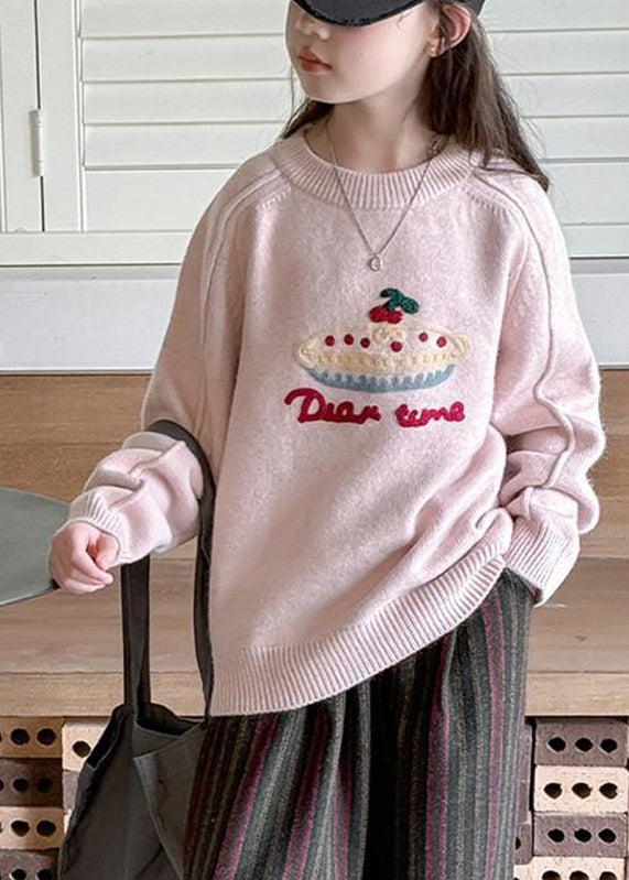 DIY Rosa O-Ausschnitt Dicke Baumwolle Strick Kinder Pullover Frühling TP030