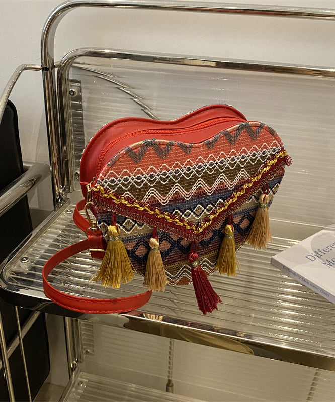 DIY Rote Quaste Herz Patchwork Umhängetasche YR021