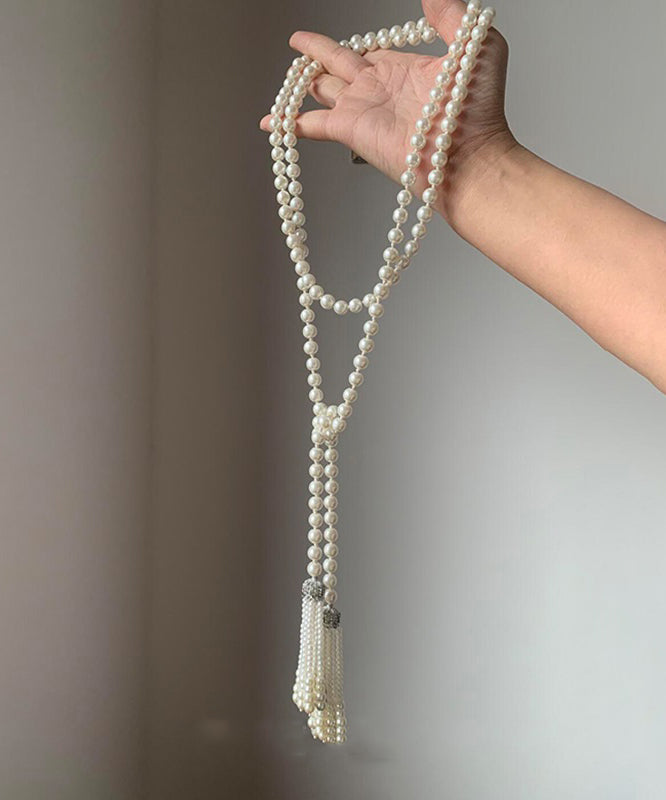 Collier DIY en perles blanches et pompons en alliage gradué