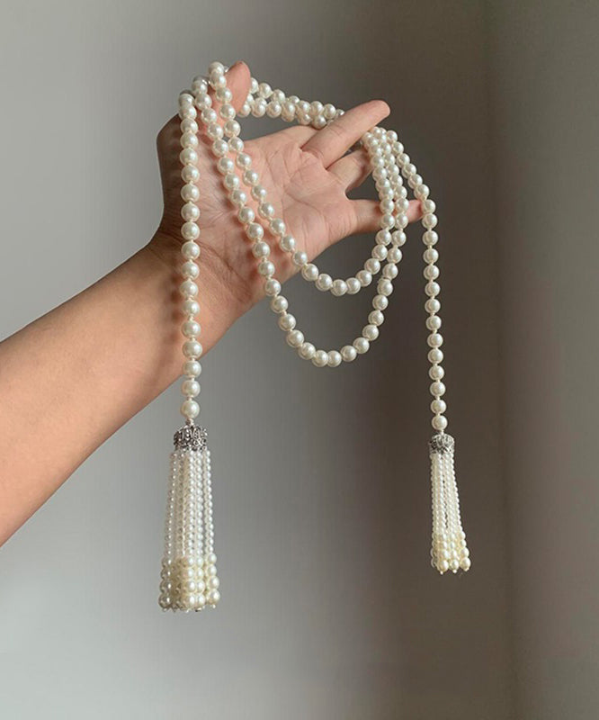 Collier DIY en perles blanches et pompons en alliage gradué