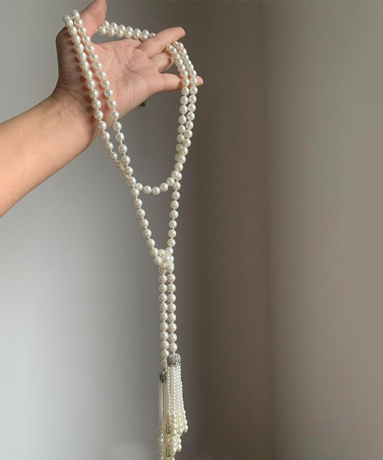 Collier DIY en perles blanches et pompons en alliage gradué