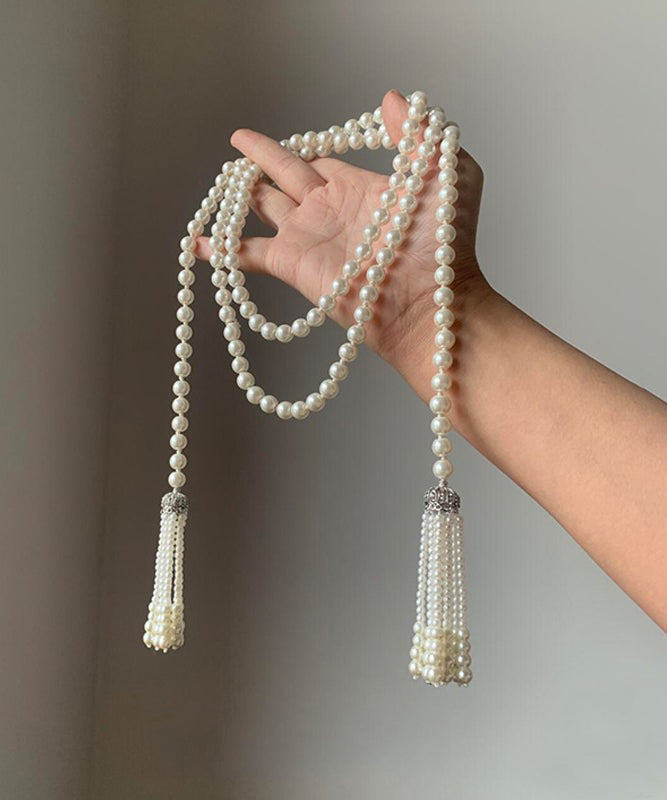 Collier DIY en perles blanches et pompons en alliage gradué