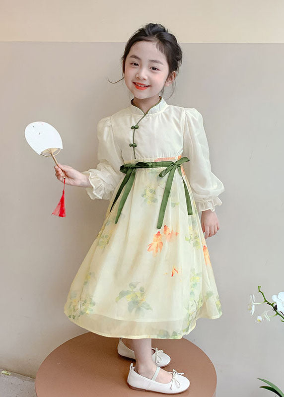 Krawatte Kinder Taille Kragen Stehen Patchwork Gelb DIY Lange Chiffon