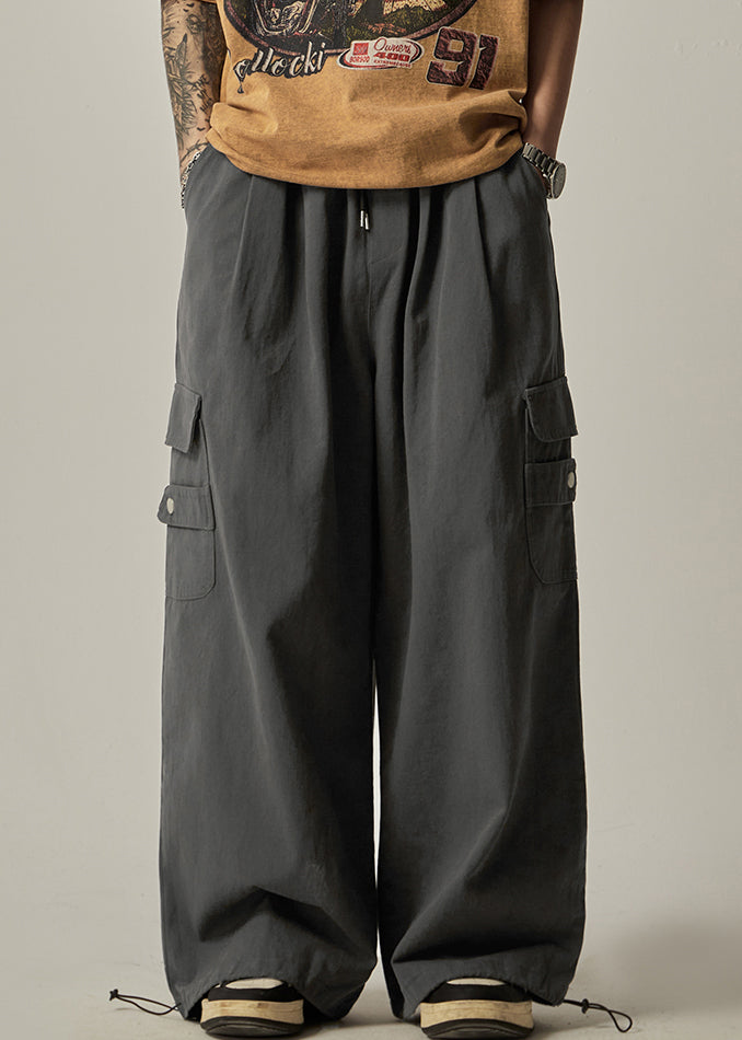 Pantalon taille élastique Spring Beam pour homme, gris, coton, poches foncées
