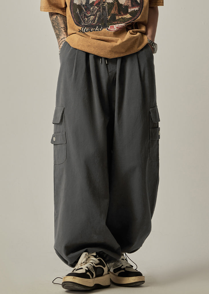Pantalon taille élastique Spring Beam pour homme, gris, coton, poches foncées