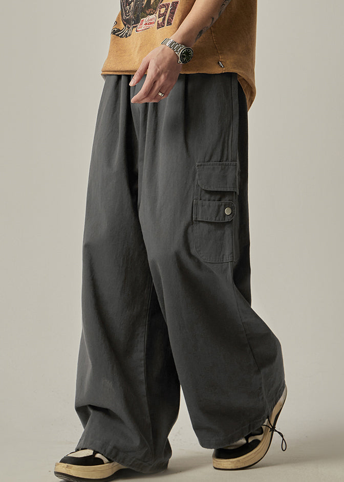 Pantalon taille élastique Spring Beam pour homme, gris, coton, poches foncées