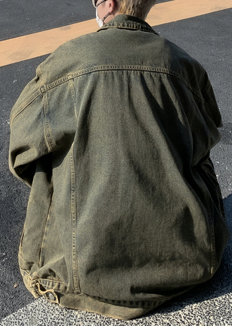 Kragen Denim Pan Patchwork Loch Blau Männer Peter Mantel