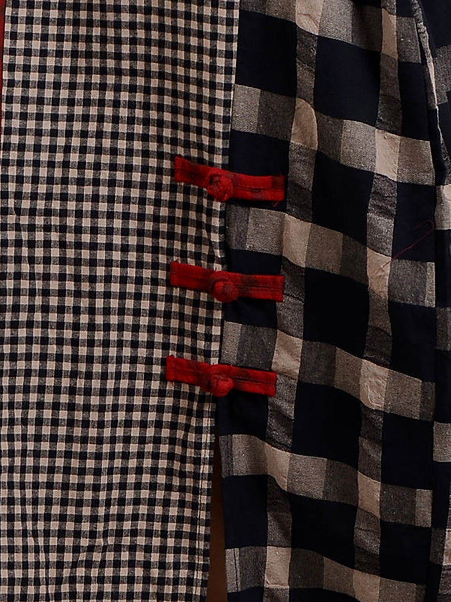 Plus Size Different Colored Plaid Retro Cotton Linen Dress AA1054