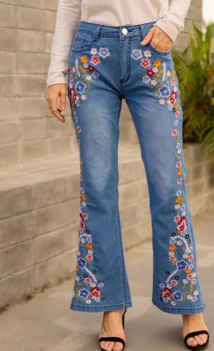 Blue Printed Casual Denim Jeans BB3