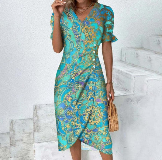 Ärmelloses, gewebtes Kleid mit Rundhalsausschnitt im Tribal-Stil QU86