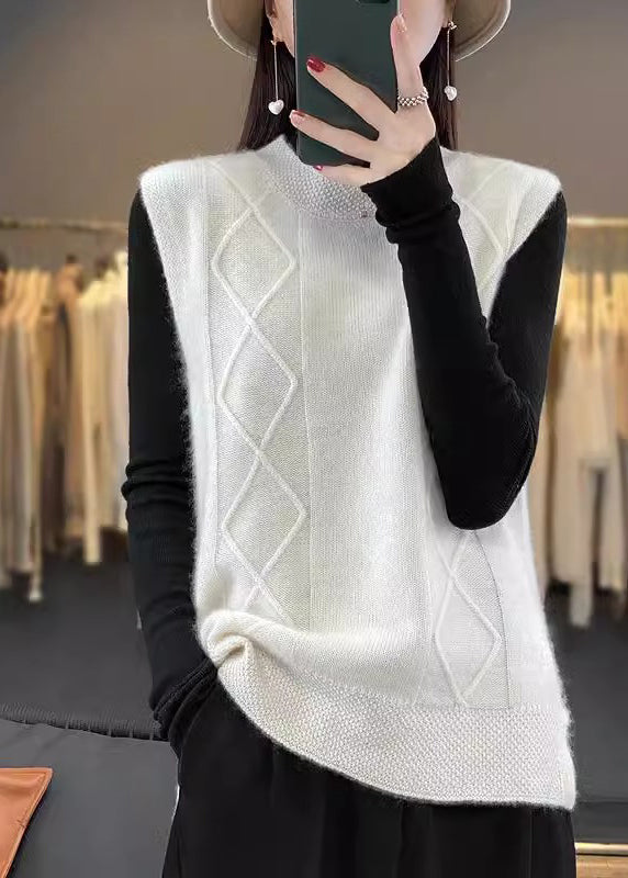 Elegante beige O-Ausschnitt gemütliche Strickweste ärmellos TF007