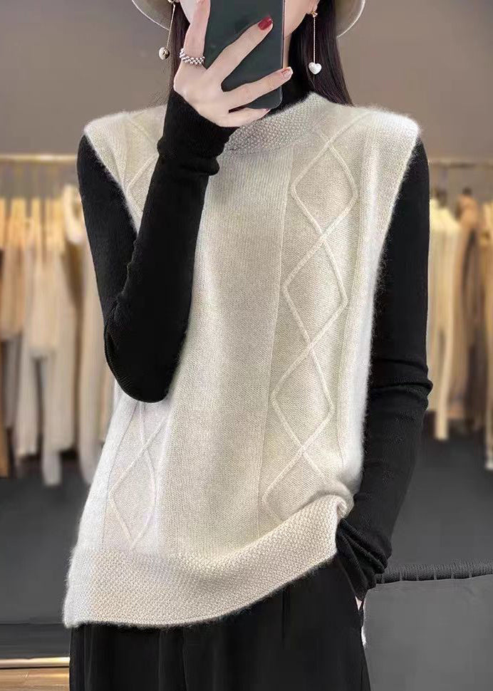 Elegante beige O-Ausschnitt gemütliche Strickweste ärmellos TF007