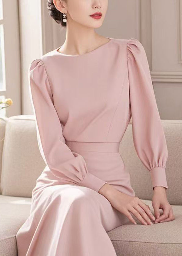 Kleid Frühling Hohe Elegante Baumwolle O Blau Hals Taille Lange