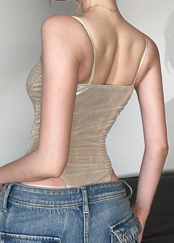 Patchwork Eleganter Spandex Bodysuit Cami Solid Champagne