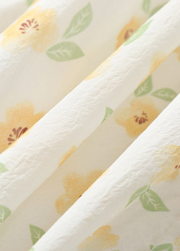 Elegant Green Square Collar Print Cotton Girls Dress Summer TT018