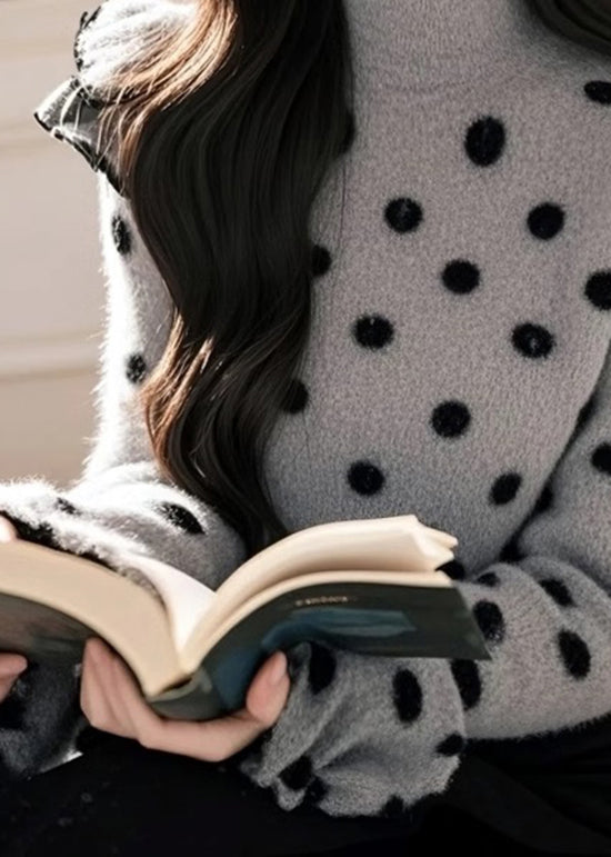 Elegante Grau Rüschen Patchwork Gestrickte Pullover Tops Frühling TN040