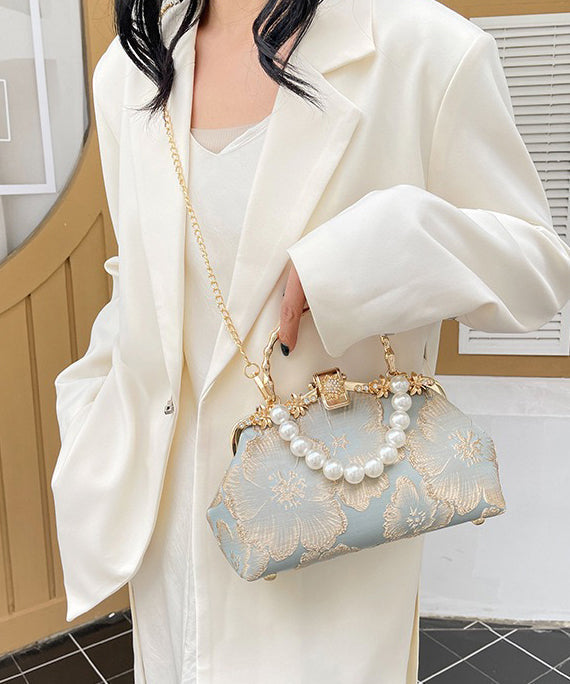 Tote Satin Zircon Pearl Handbag Elegant Khaki