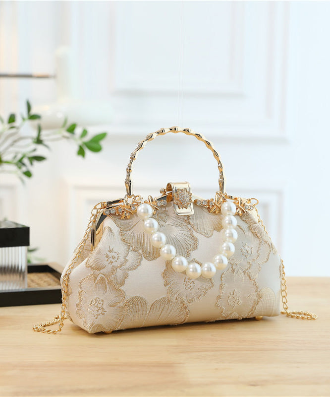 Tote Satin Zircon Pearl Handbag Elegant Khaki