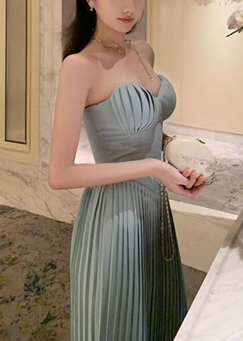 Faltige Schulter Solide Licht Kalt Baumwolle Elegante Blau Party