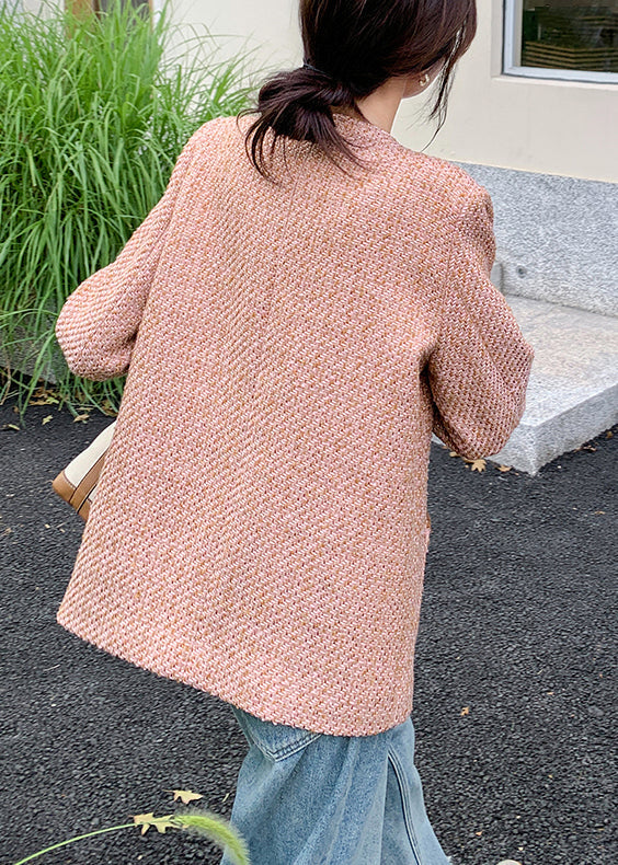 Eleganter rosa O-Ausschnitt Knopftaschen Mantel Herbst WM002