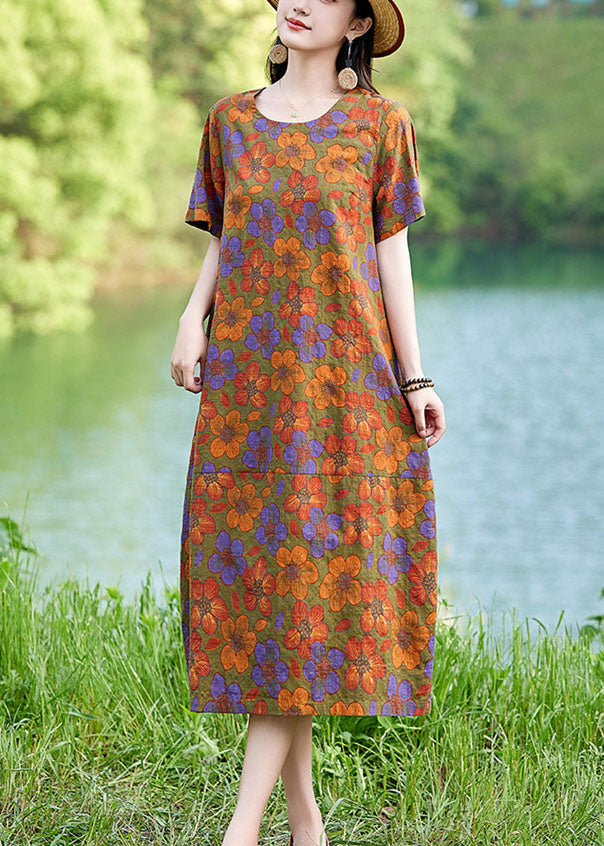 Sommerkleid Oversize Elegant Floral Leinen Polychrom Mid