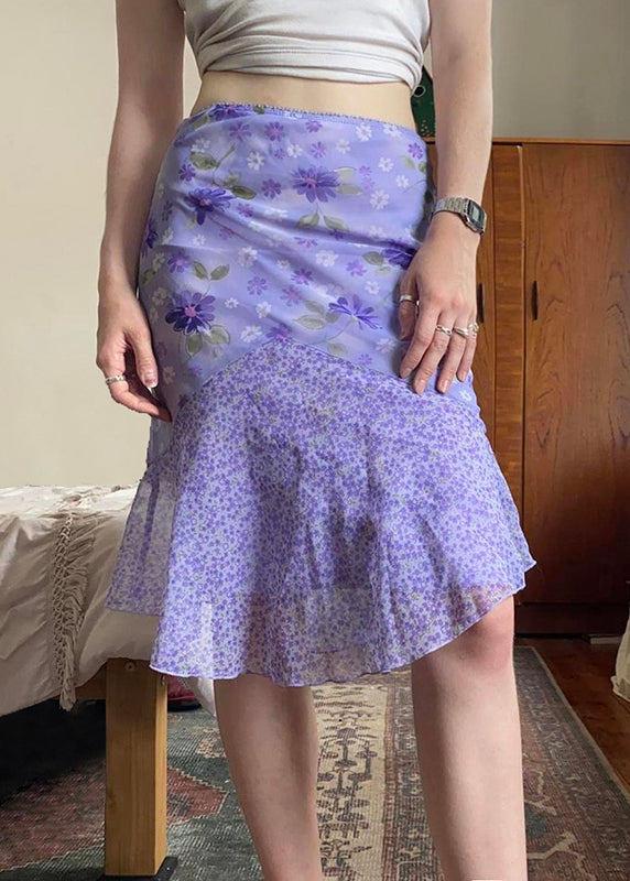Patchwork Rock Elegante Sommer Lila Reißverschluss Chiffon Druck