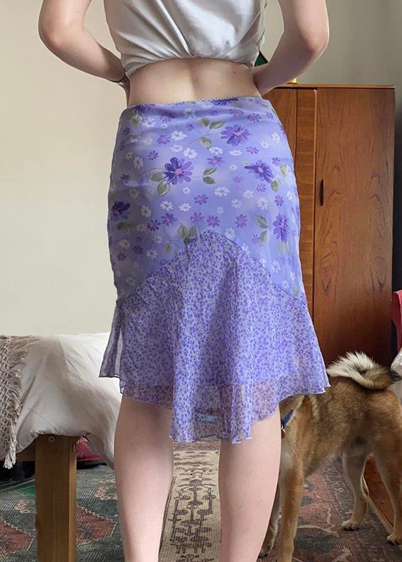 Patchwork Rock Elegante Sommer Lila Reißverschluss Chiffon Druck