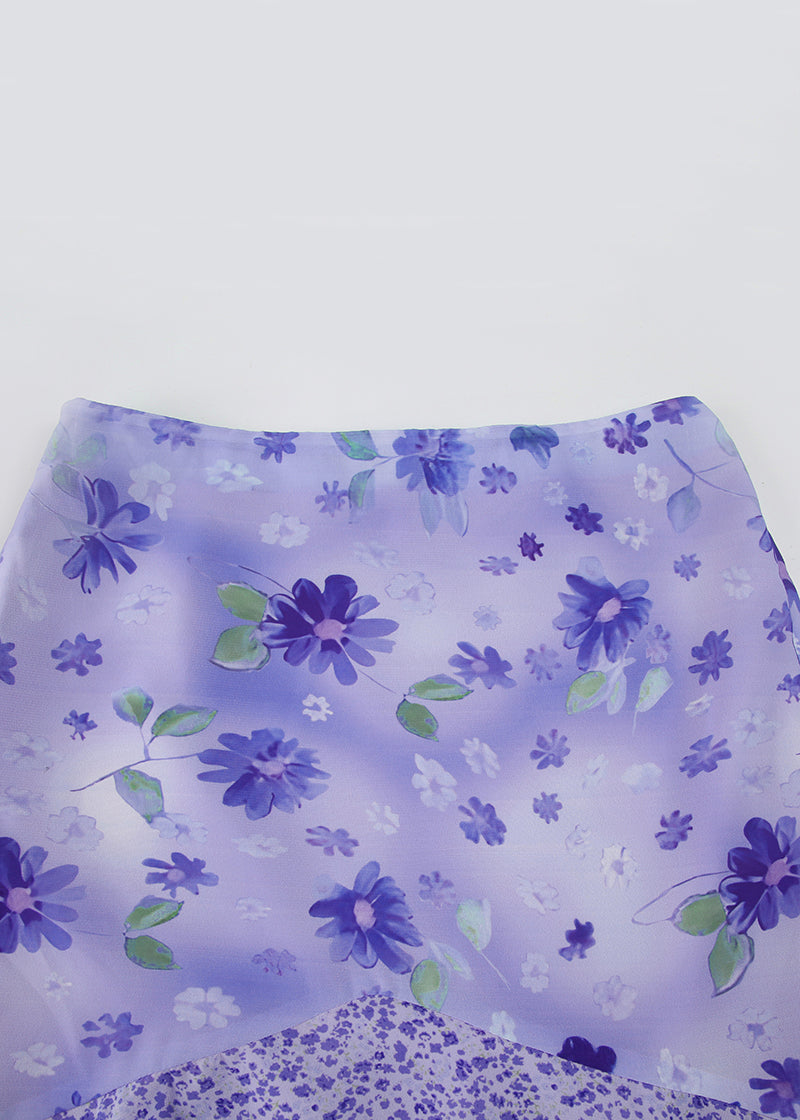 Patchwork Rock Elegante Sommer Lila Reißverschluss Chiffon Druck
