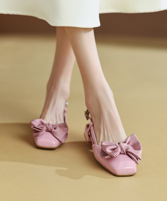 Sandales élégantes à nœuds épais en cuir de vachette rose RI033