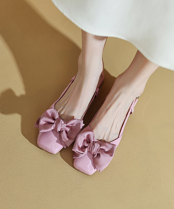 Sandales élégantes à nœuds épais en cuir de vachette rose RI033