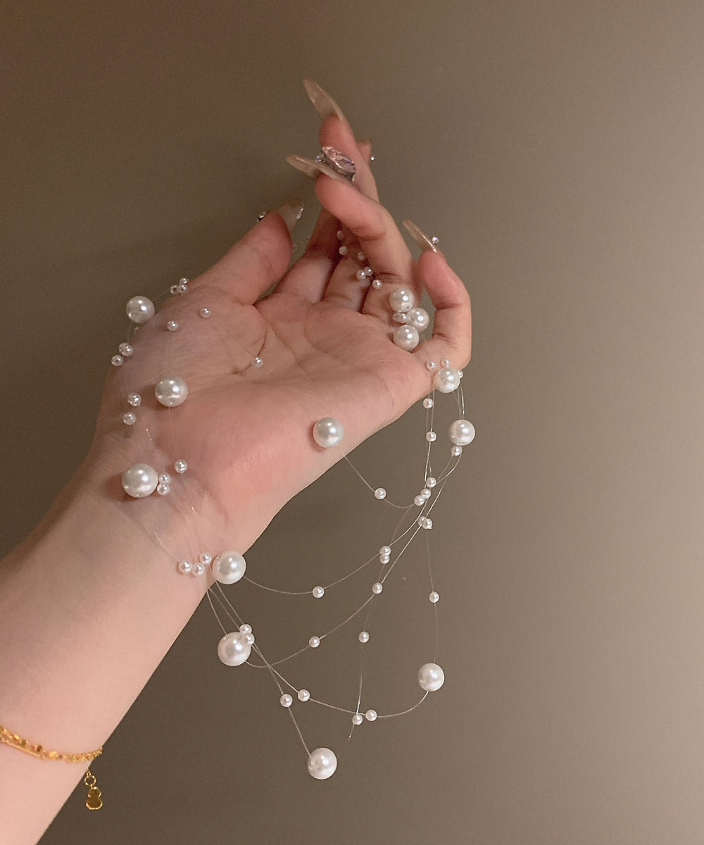 Collier élégant en alliage blanc multicouche avec perles et ciel étoilé, style princesse, YA025