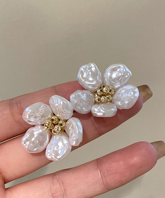 Earrings White Floral Pearl Copper Alloy Stud Elegant