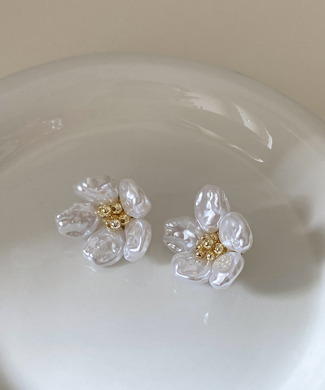 Earrings White Floral Pearl Copper Alloy Stud Elegant