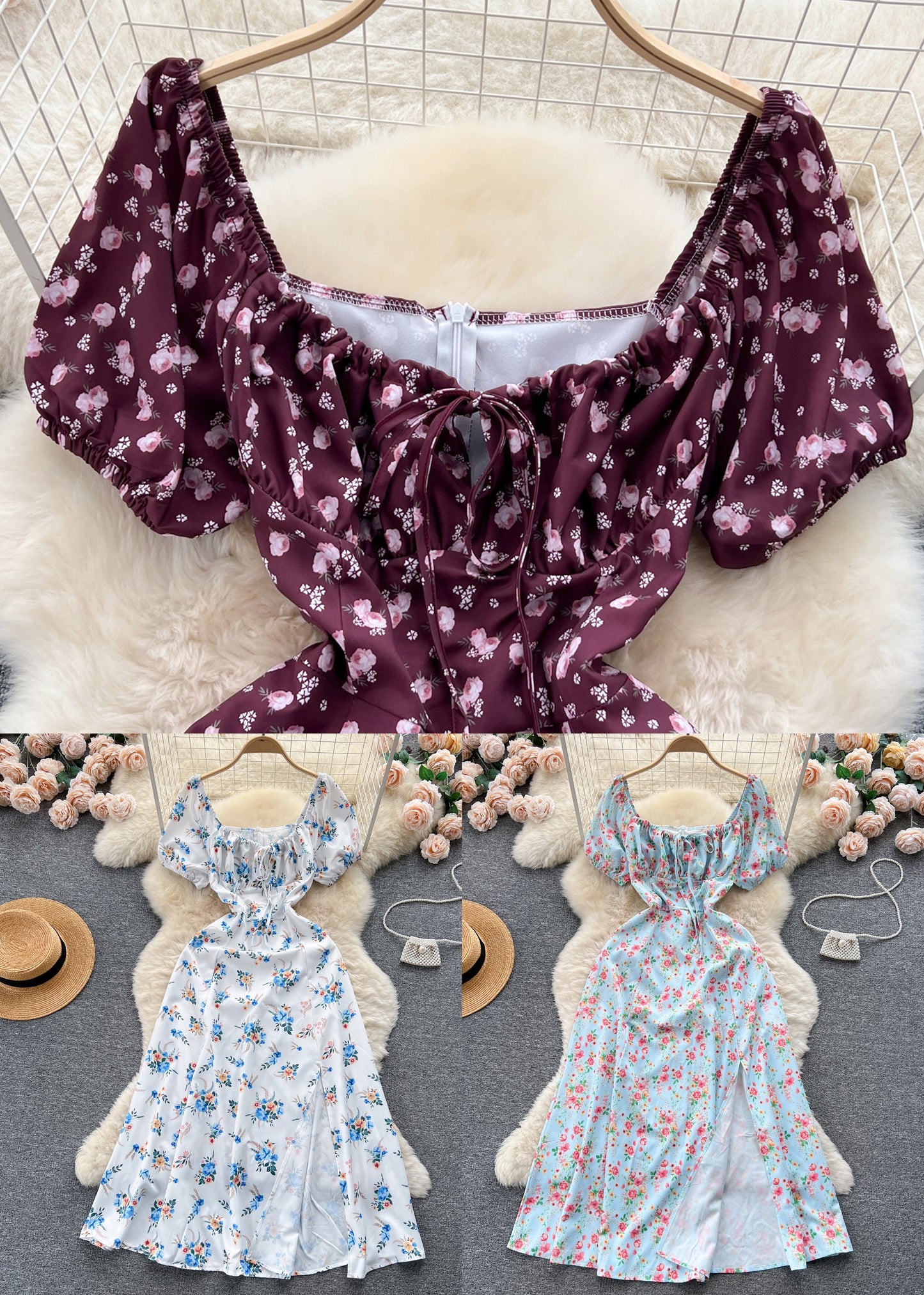 Elegantes weißes Baumwollkleid mit Schnürung und hoher Taille, kurze Ärmel, TR030