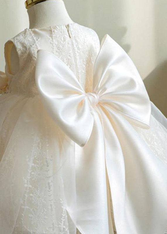 Robe longue élégante en tulle blanc brodé de perles pour filles, sans manches, YS016