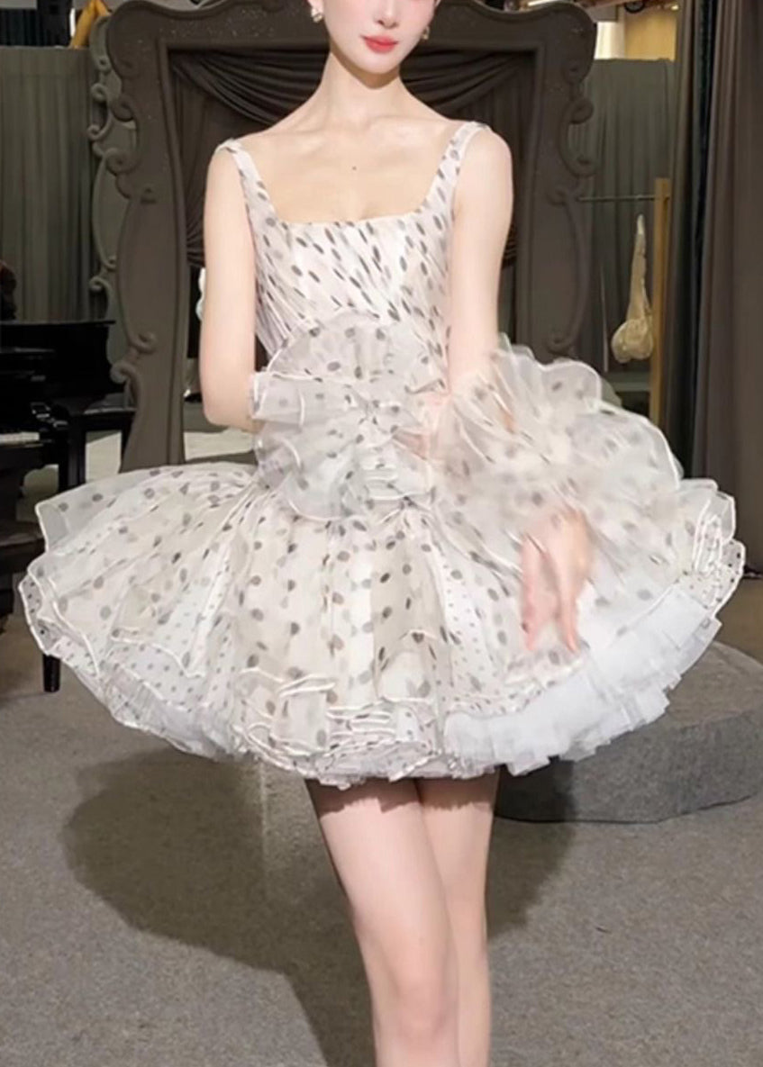 Kleider Chiffon Elegant Ärmellos Weiß Punkt Kragen Mini Quadrat