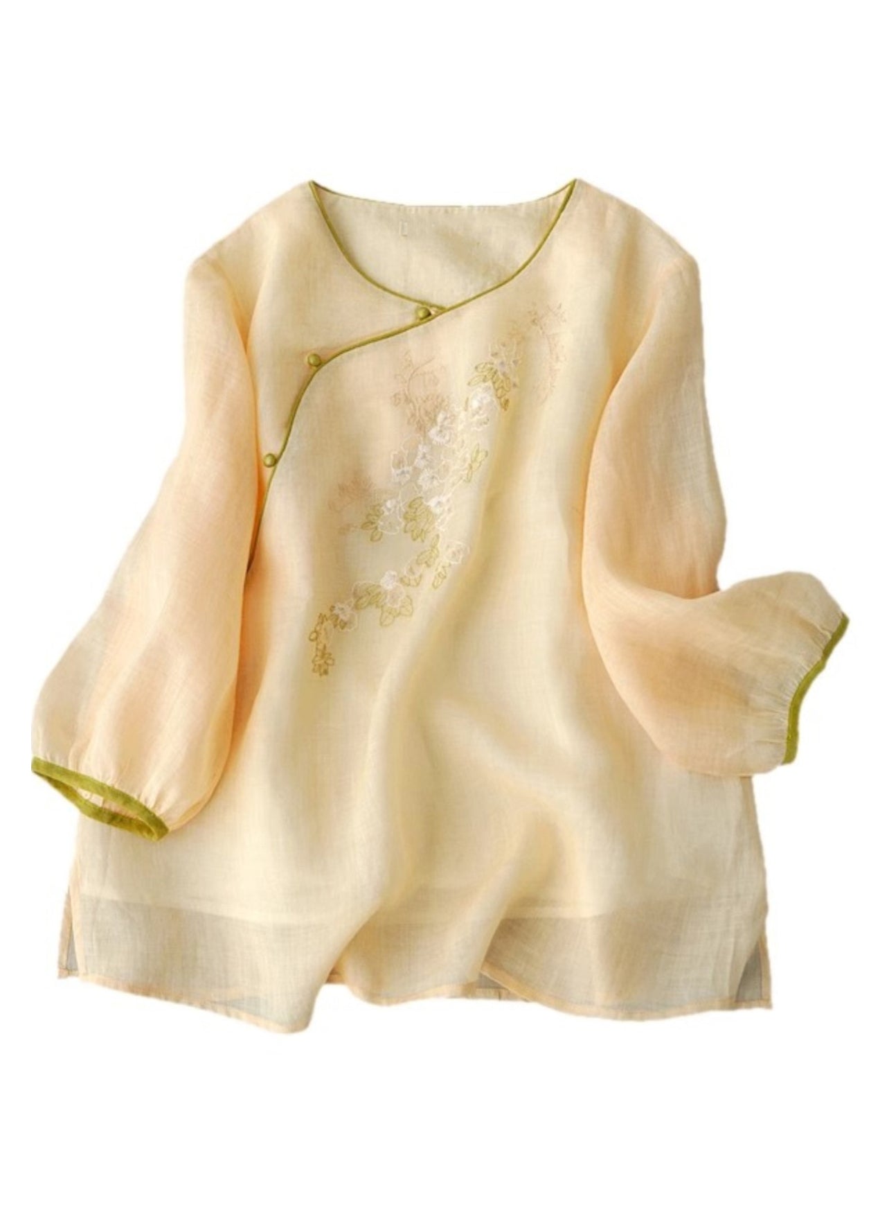 Mode Aprikose bestickt Patchwork Button Shirt Sommer AP016