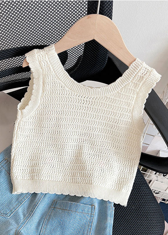 Fashion Beige Print Knit Girls Vest And Shorts Two Pieces Set Summer SS1005