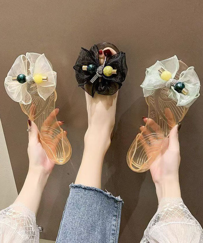 Bow Sandals Black Peep Fashion Toe Splicing Clear