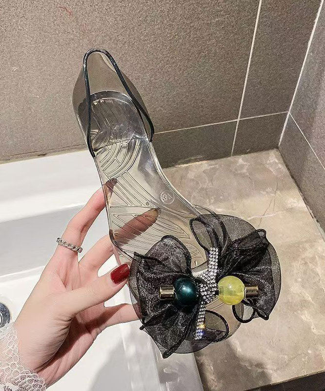 Bow Sandals Black Peep Fashion Toe Splicing Clear