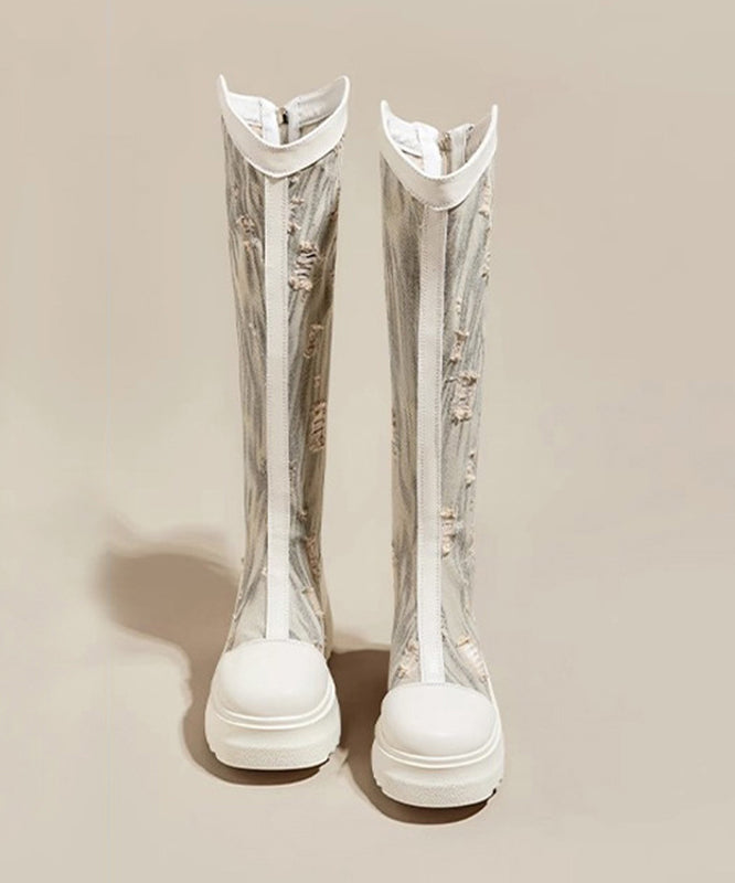 Bottes de cowboy épaisses ajourées en coton noir avec fermeture éclair et épissure SL1005