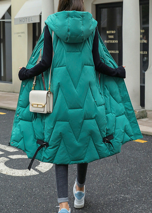 Mode Schwarz Mit Kapuze Patchwork Lange Entendaunen Weste Ärmellos TD032