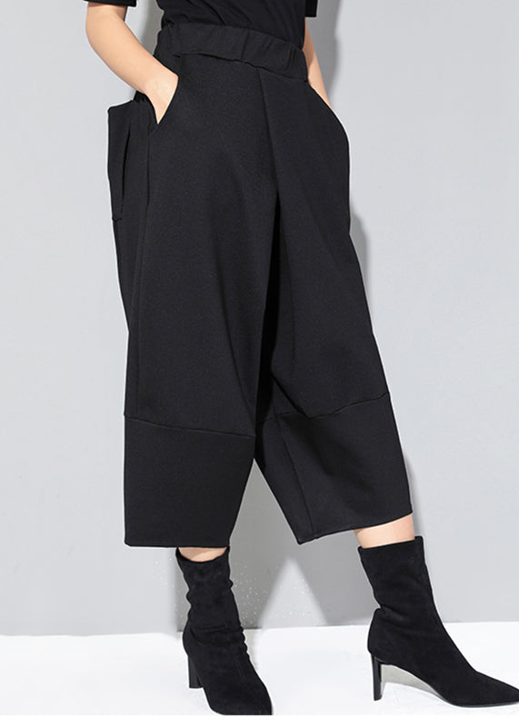 Pantalon court taille haute à poches noires tendance pour printemps RZ004