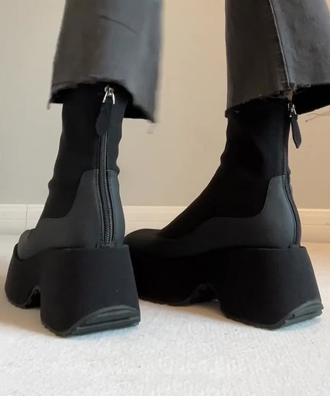 Modische schwarze Plateaustiefel mit Reißverschluss RI023