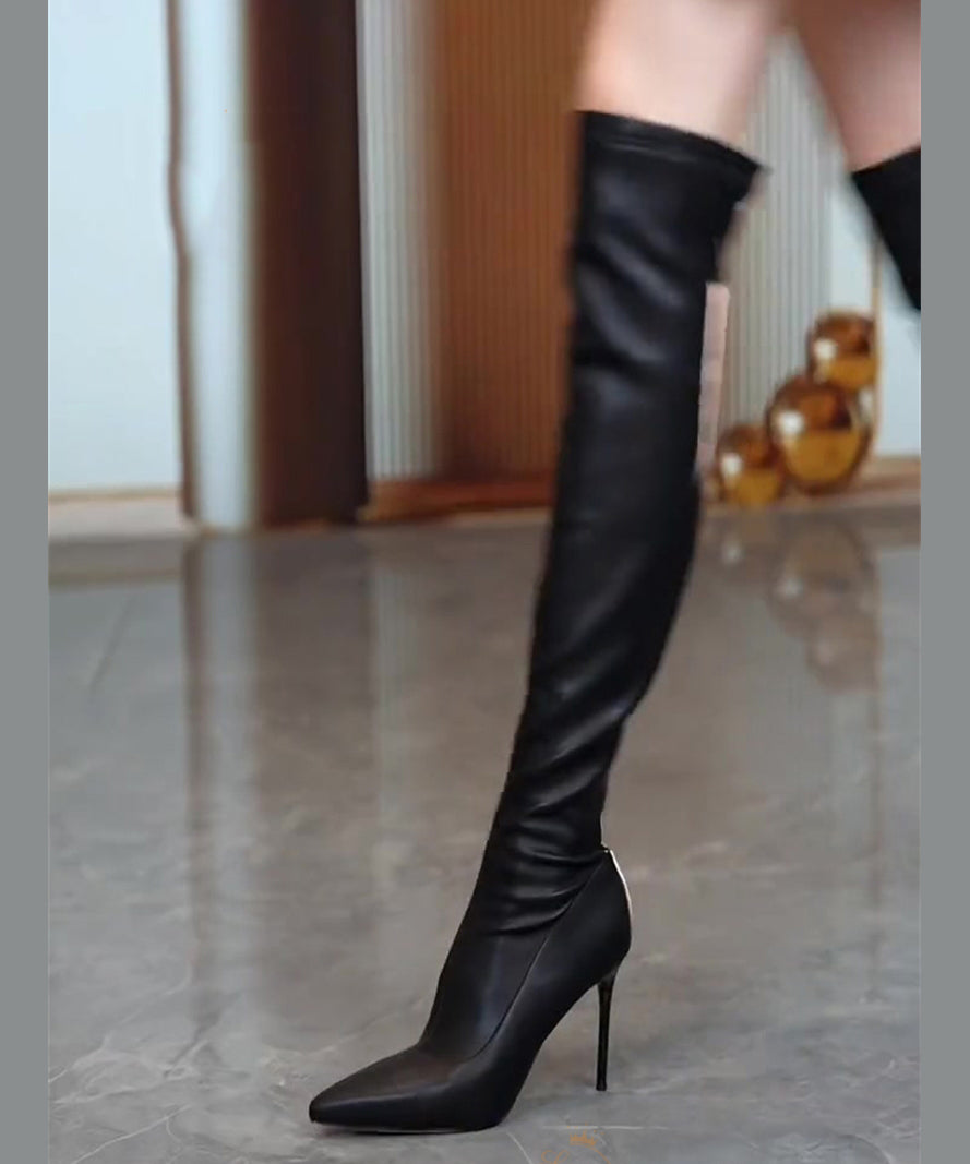 Mode Schwarz Reißverschluss Spleißen Stiletto Knie Stiefel TE012