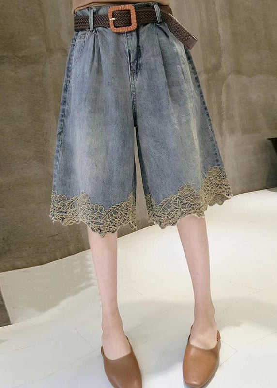 Hose Denim Patchwork Sommermode Hot Lace Blau