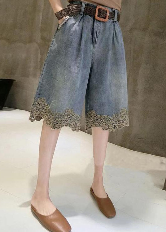 Hose Denim Patchwork Sommermode Hot Lace Blau
