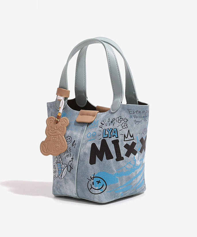 Denim Bucket Blue Print Mode Patchwork Tasche